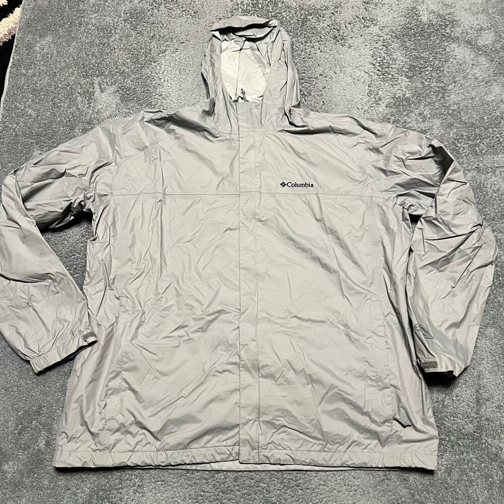 Columbia Jacket Mens XXL Gray Nylon Rain Hooded Omni Tech Coat